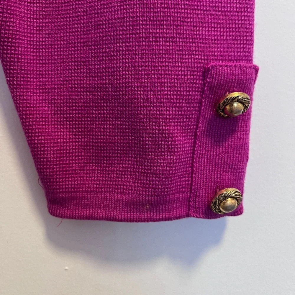 Jaegar vintage wool sweater round neck cardigan pink jacket gold buttons - Picture 10 of 12